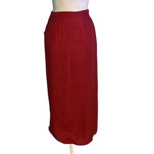 Flax Size L Linen Maxi Skirt Red Capsule Minimalist Pockets Back Slit